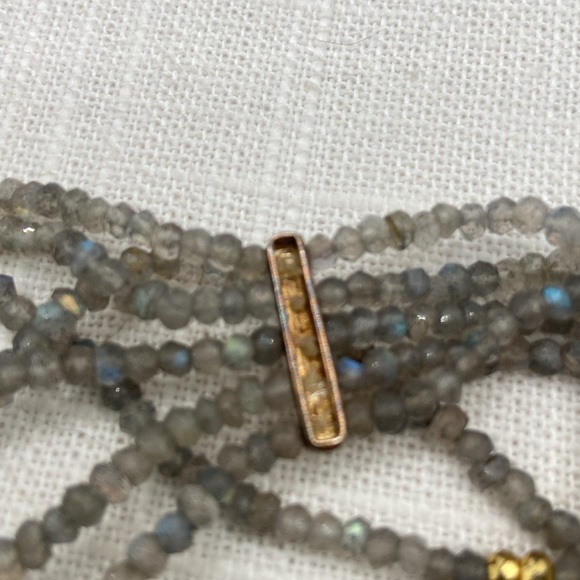 FacetedOpaque Labradorite Golden Pyrite Stretch Bracelet Average Medium - Picture 9 of 9